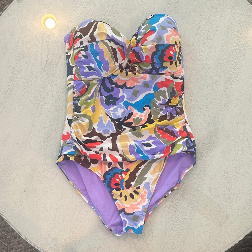 Anne Cole Multicolor Floral One-Piece Swimsuit in Purple, Blue, Red & Yellow